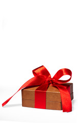 Box, bow and ribbon isolated on white