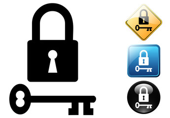 Padlock with key pictogram and signs