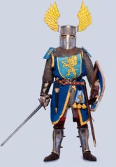 Medieval knight isolated on grey background.