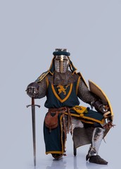 Medieval knight standing on his knee.