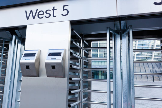 Closeup Of Security Turnstile On Stadium