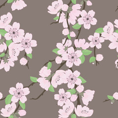Beautiful vector seamless pattern with sakura flowers and leaves © amirage