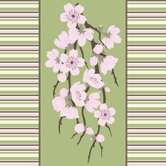 Beautiful vector seamless pattern with sakura branch and stripes