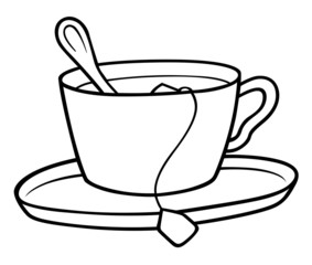 Tea Cup - Black and White Cartoon illustration