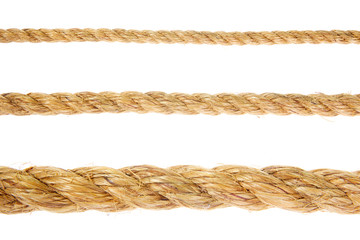 Different size ropes on white background