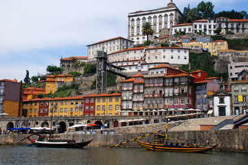 Ribeira and wine boats("Rabelo") on River Douro, Porto, Portugal