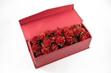 red roses in red box isolated