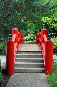 Red Japanese Garden Bridge