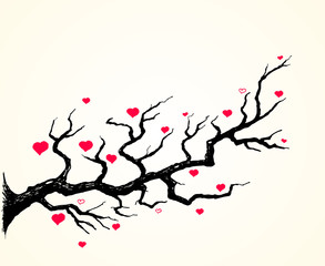 Naklejka premium Cherry Blossom and Hearts Illustration