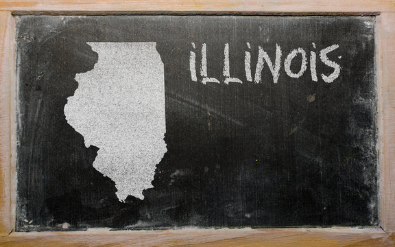 outline map of us state of illinois on blackboard