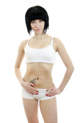 Fototapeta premium Fitness woman portrait. Isolated on white background.