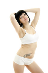 Fototapeta na wymiar Fitness woman portrait. Isolated on white background.