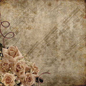 Wedding Day background with roses and notes