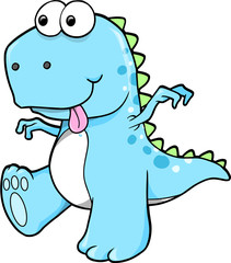 Silly Goofy Blue Dinosaur T-Rex Vector Illustration Art