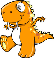 Crazy Insane Orange Dinosaur T-Rex Vector Illustration Art