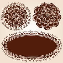 Henna Flowers Silhouette Frames Vector Set