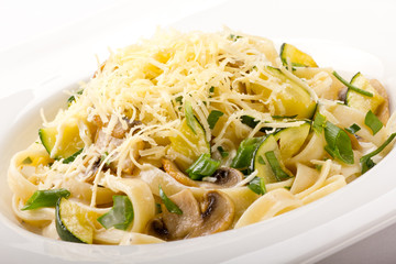 Fettuccine with zucchini and mushroom