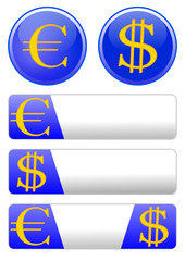 Different icons with the theme of the euro and dollar