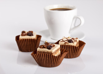 Chocolate Cakes and a cup of hot coffee