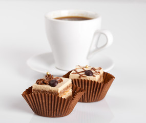 Chocolate Cakes and a cup of hot coffee