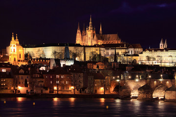 Fototapeta na wymiar View on Prague gothic Castle with Charles Bridge in the Night