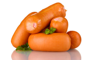 tasty sausages and parsley isolation on white