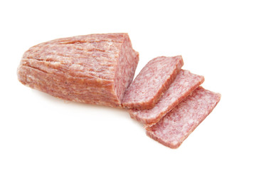 Salami sausage on a white background