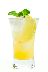 shot with lime and mint isolated on white