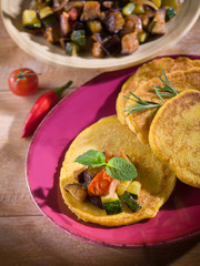 maize flapjack with vegetables