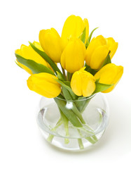 yellow tulips in a glass vase