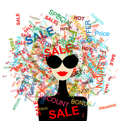 I love sale! Fashion woman with shopping concept for your design