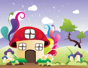 Foto op Plexiglas Sprookjeswereld fantasie huis in vector