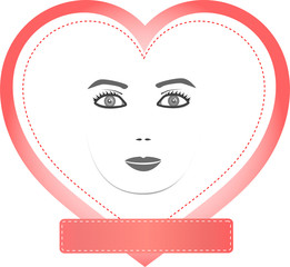 female face in a heart with empty pink copy space