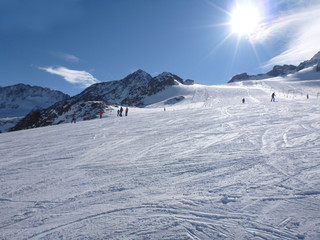Shot of skiers on a mountain