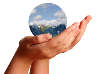 The world in young womans hands