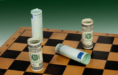 Dollar puts the mat on a green background