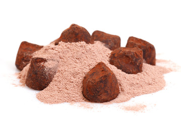 chocolate truffles on white background