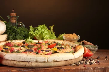 Fotobehang delicious pizza, vegetables and spices © Africa Studio