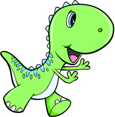 Happy Green Dinosaur Animal Vector Illustration Art