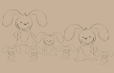 Rabbits on Old Paper Sketch