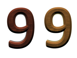 3d wooden numbers on white background.