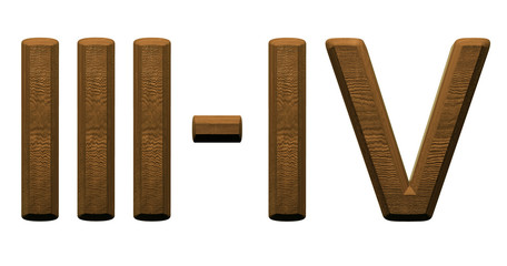 3d wooden roman numbers on white background.