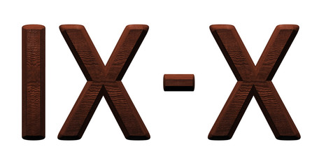 3d wooden roman numbers on white background.