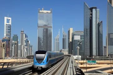 Gordijnen Metro train downtown in Dubai, United Arab Emirates © philipus