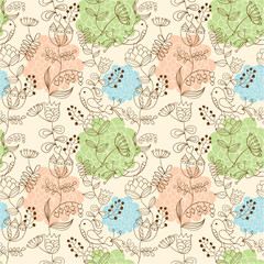 Pattern with birds and flowers