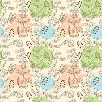 Pattern with birds and flowers