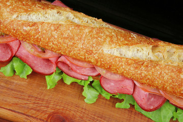 french long baguette with smoked chicken sausage