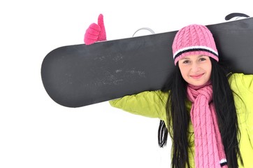 fille avec snowboard