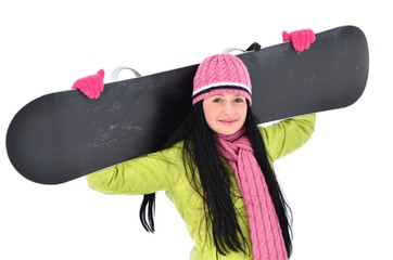 femme avec snowboard