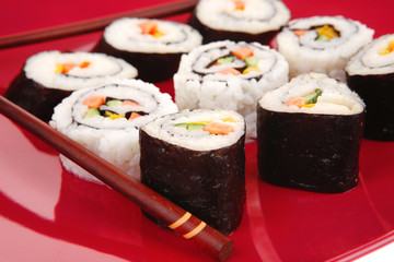 Japanese traditional Cuisine - Rolls on red